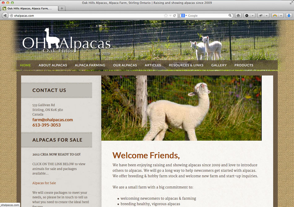 Oak Hills Alpacas Website